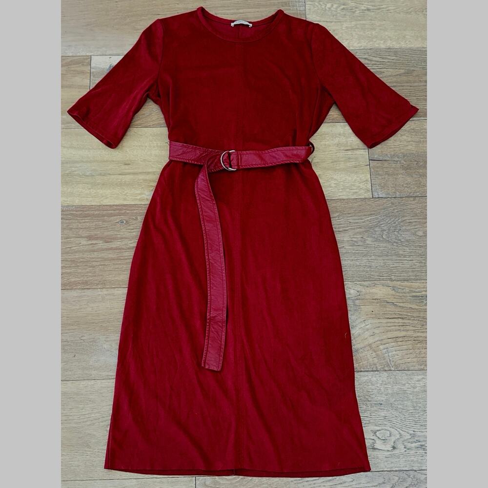 Zara Faux Suede Tunic MIDI Dress With Faux Leather Belt